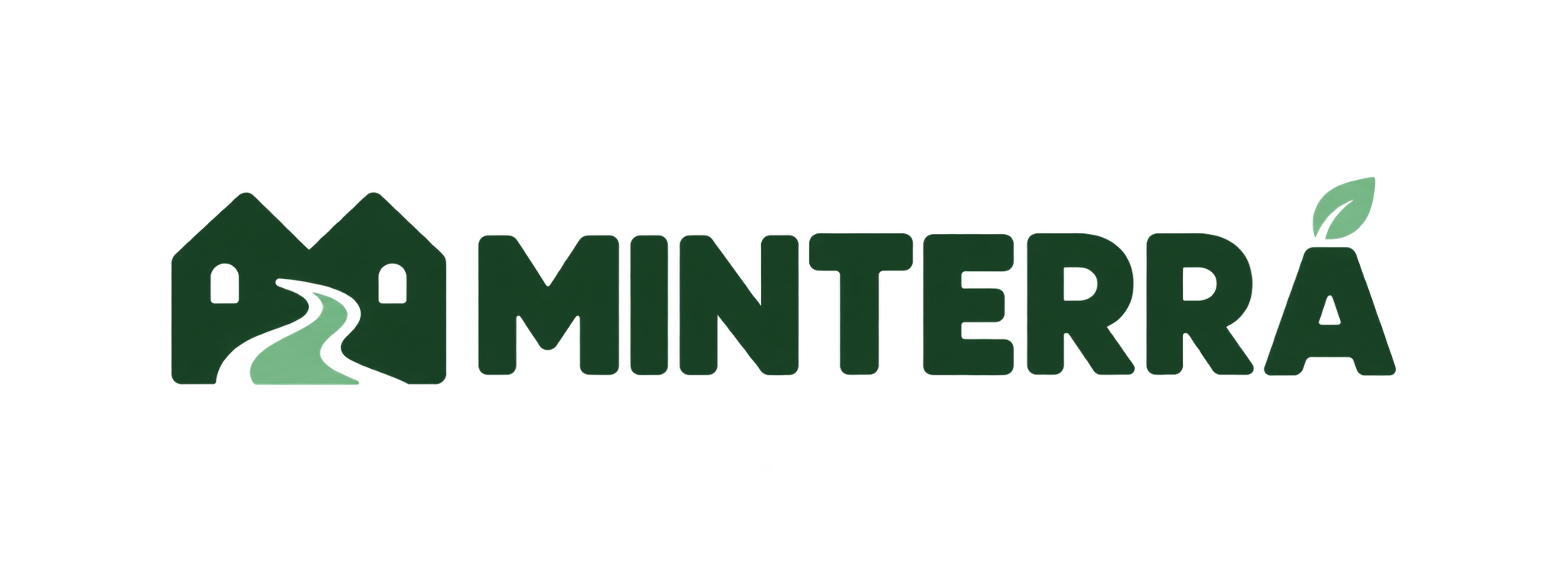 MINTERRA Logoentwurf mit Hausdächern, Weg und Blatt